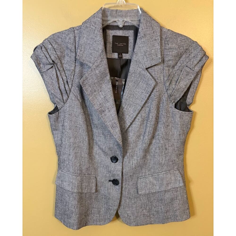 The Limited Gray Cap Sleeve Linen Blend Blazer Size Medium‎ NWT